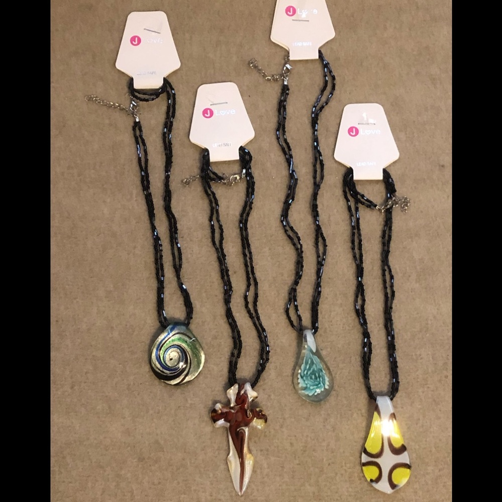 Hand-Blown Glass Pendants on Double Beaded Chain.